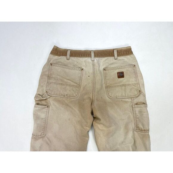 VINTAGE Carhartt Duck Canvas Carpenter Pants Men 32 X 28 Beige Tag Size 34 x 30 - Picture 7 of 10